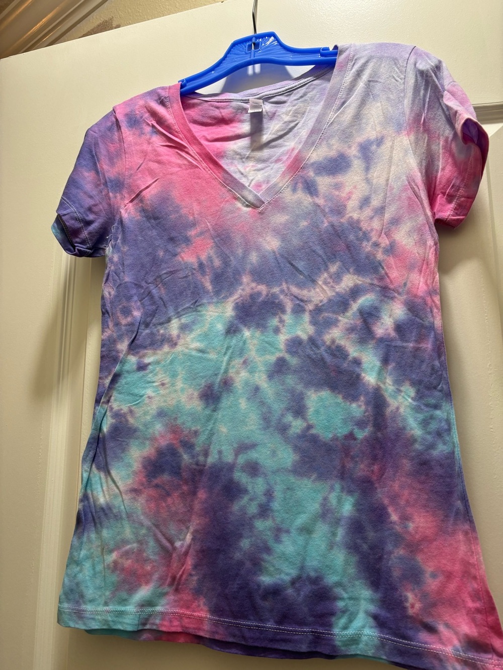 Women's Tie-Dye V-Neck Tee in Pink, Purple & Teal